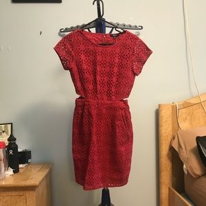 Madewell Red Textured Cocktail Dress with Cutouts